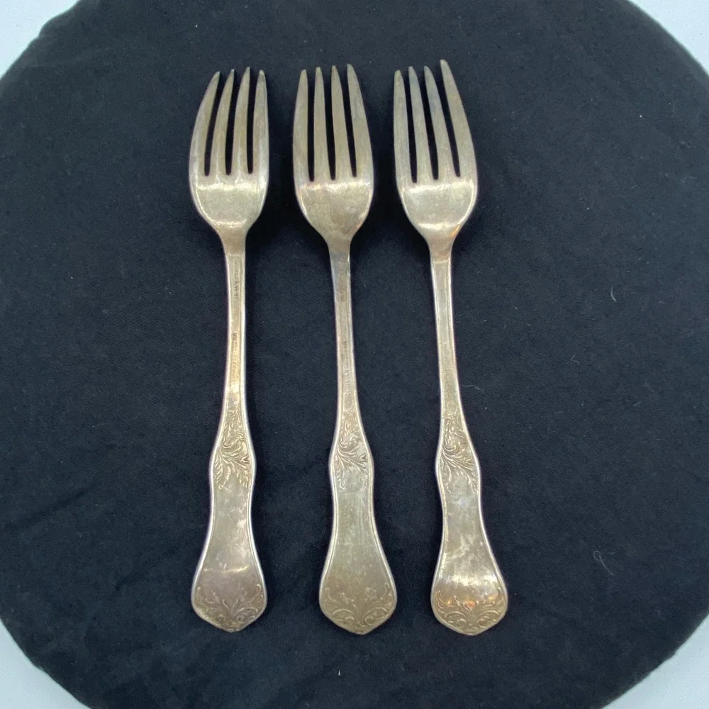Antique William Rogers 1906 Flower Silverplate Dinner Forks Set 7.5